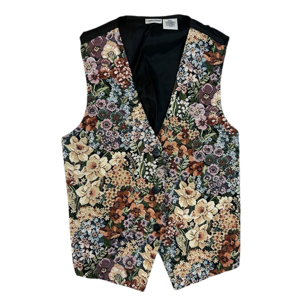 Vtg Cabin Creek Floral Tapestry Vest Womens Small Romantic Cottage Indie Poet